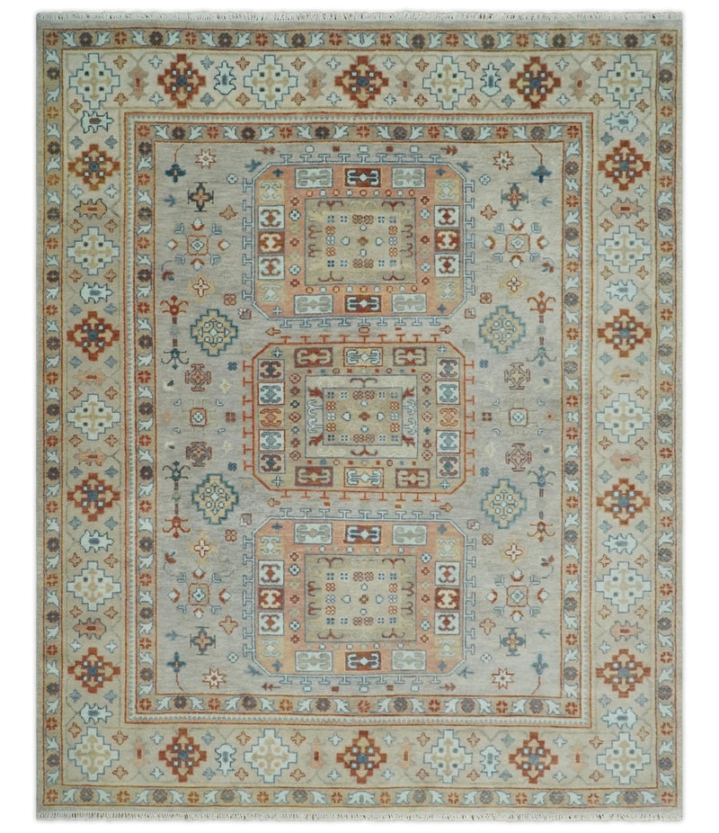 8x10 Hand Knotted Peach, Gray and Camel Traditional Persian Oushak Area Rug | TRDCP836810