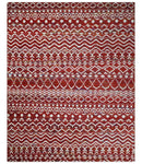 8x10 Hand Knotted Maroon and White Modern Contemporary Southwestern Tribal Trellis Recycled Silk Area Rug | OP27