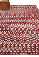 8x10 Hand Knotted Maroon and White Modern Contemporary Southwestern Tribal Trellis Recycled Silk Area Rug | OP27