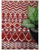 8x10 Hand Knotted Maroon and White Modern Contemporary Southwestern Tribal Trellis Recycled Silk Area Rug | OP27