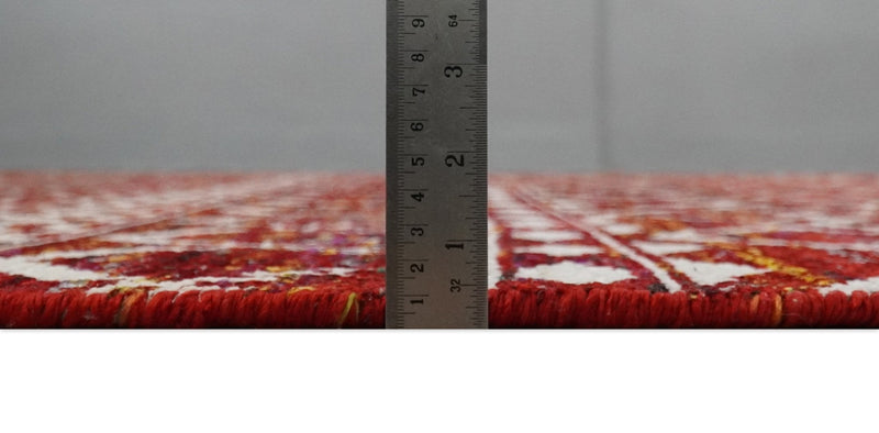 8x10 Hand Knotted Red and White Modern Contemporary Southwestern Tribal Trellis Recycled Silk Area Rug | TRDOP2