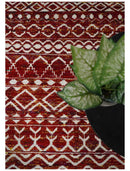 8x10 Hand Knotted Red and White Modern Contemporary Southwestern Tribal Trellis Recycled Silk Area Rug | TRDOP2