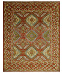 8x10 Hand Knotted Rust, Beige and Gray Oriental Traditional Wool Area Rug