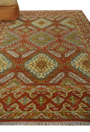 8x10 Hand Knotted Rust, Beige and Gray Oriental Traditional Wool Area Rug