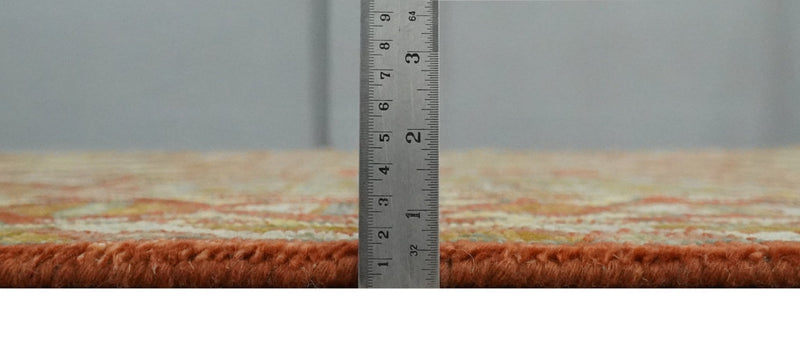 8x10 Hand Knotted Rust, Beige and Gray Oriental Traditional Wool Area Rug