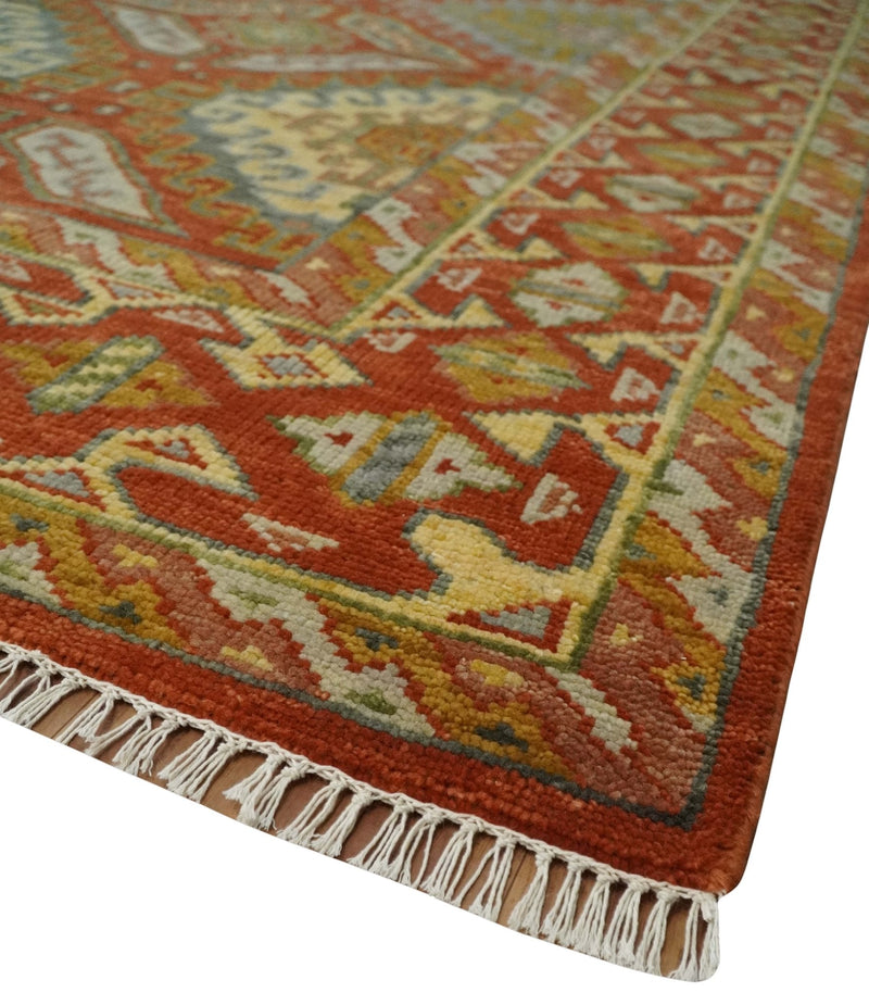 8x10 Hand Knotted Rust, Beige and Gray Oriental Traditional Wool Area Rug