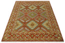 8x10 Hand Knotted Rust, Beige and Gray Oriental Traditional Wool Area Rug