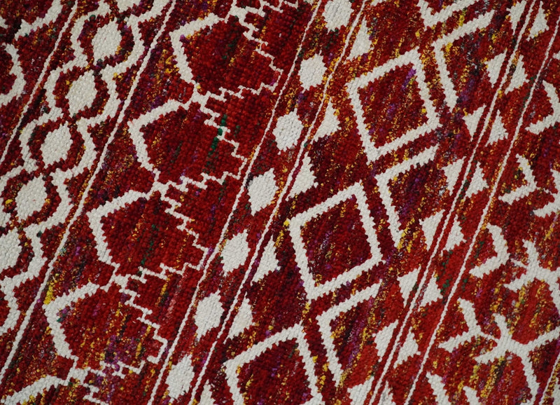 8x10 Hand Knotted Rust, Gold and White Modern Contemporary Southwestern Tribal Trellis Recycled Silk Area Rug | OP2