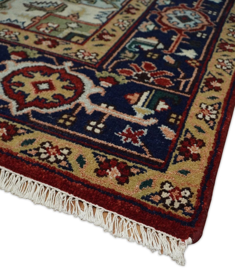 8x10 Hand Knotted Rust and Blue Traditional Vintage Persian Heriz Serapi Antique Wool Rug | TRDCP575810