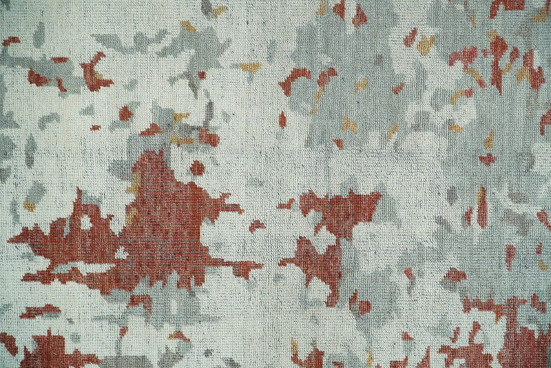 8x10 Hand Knotted Rust and Gray Modern Abstract Low Pile Contemporary Wool Rug | TRD2651