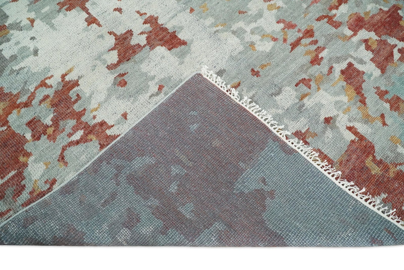 8x10 Hand Knotted Rust and Gray Modern Abstract Low Pile Contemporary Wool Rug | TRD2651