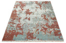 8x10 Hand Knotted Rust and Gray Modern Abstract Low Pile Contemporary Wool Rug | TRD2651