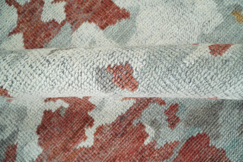 8x10 Hand Knotted Rust and Gray Modern Abstract Low Pile Contemporary Wool Rug | TRD2651