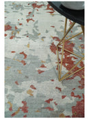 8x10 Hand Knotted Rust and Gray Modern Abstract Low Pile Contemporary Wool Rug | TRD2651