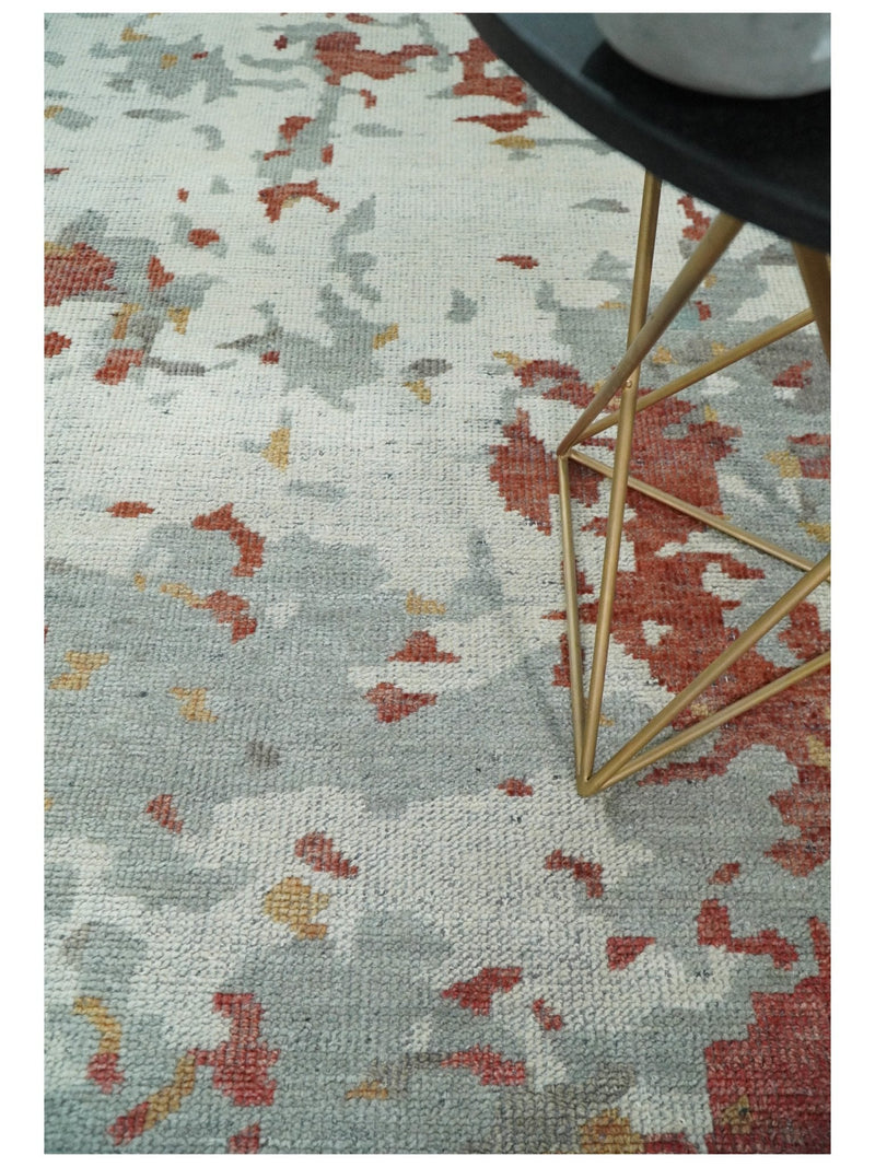 8x10 Hand Knotted Rust and Gray Modern Abstract Low Pile Contemporary Wool Rug | TRD2651