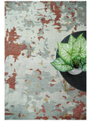 8x10 Hand Knotted Rust and Gray Modern Abstract Low Pile Contemporary Wool Rug | TRD2651