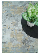 8x10 Hand Knotted Silver and Beige Modern Abstract Low Pile Contemporary Wool Rug | TRD2652