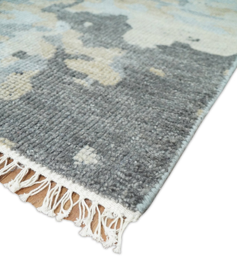 8x10 Hand Knotted Silver and Beige Modern Abstract Low Pile Contemporary Wool Rug | TRD2652
