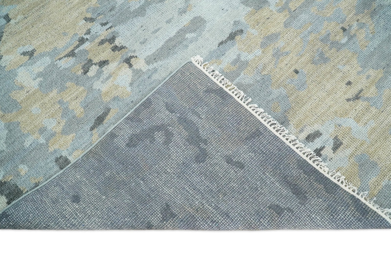 8x10 Hand Knotted Silver and Beige Modern Abstract Low Pile Contemporary Wool Rug | TRD2652