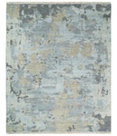 8x10 Hand Knotted Silver and Beige Modern Abstract Low Pile Contemporary Wool Rug | TRD2652