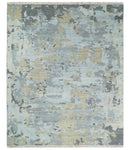 8x10 Hand Knotted Silver and Beige Modern Abstract Low Pile Contemporary Wool Rug | TRD2652