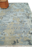 8x10 Hand Knotted Silver and Beige Modern Abstract Low Pile Contemporary Wool Rug | TRD2652