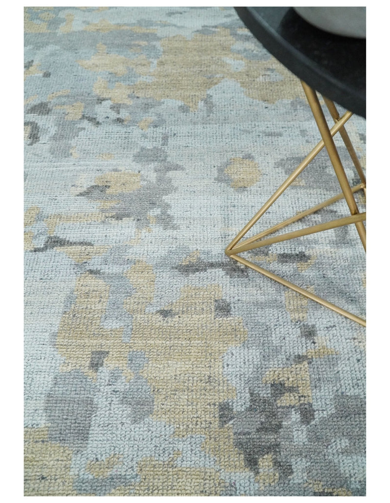 8x10 Hand Knotted Silver and Beige Modern Abstract Low Pile Contemporary Wool Rug | TRD2652