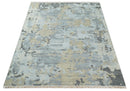 8x10 Hand Knotted Silver and Beige Modern Abstract Low Pile Contemporary Wool Rug | TRD2652