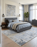 Hand Knotted Wool Area Rug Silver Beige Gray Modern Abstract Contemporary 8x10 Low Pile