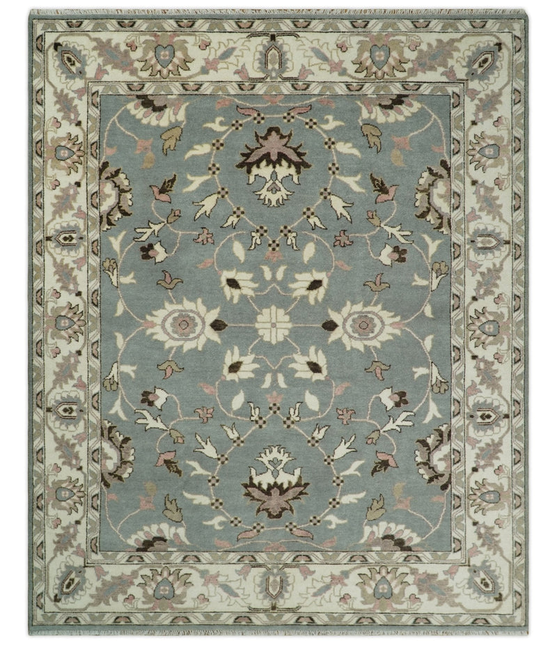 8x10 Hand Knotted Silver and Beige Traditional Persian Oushak Wool Rug | TRDCP760810