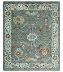 8x10 Hand Knotted Silver and Ivory Oriental Oushak Wool Rug