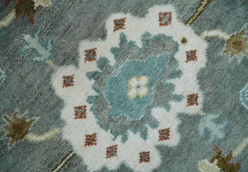 8x10 Hand Knotted Silver and Ivory Oriental Oushak Wool Rug