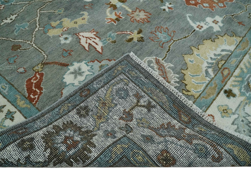 8x10 Hand Knotted Silver and Ivory Oriental Oushak Wool Rug