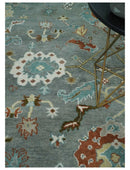 8x10 Hand Knotted Silver and Ivory Oriental Oushak Wool Rug