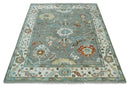 8x10 Hand Knotted Silver and Ivory Oriental Oushak Wool Rug