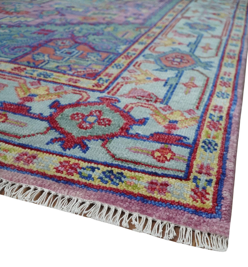 8x10 Hand Knotted Silver, Purple and Green Traditional Wool Rug