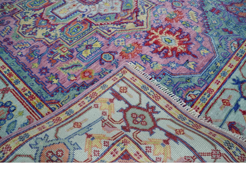 8x10 Hand Knotted Silver, Purple and Green Traditional Wool Rug