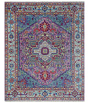 8x10 Hand Knotted Silver, Purple and Green Traditional Wool Rug