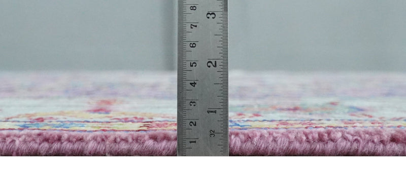 8x10 Hand Knotted Silver, Purple and Green Traditional Wool Rug