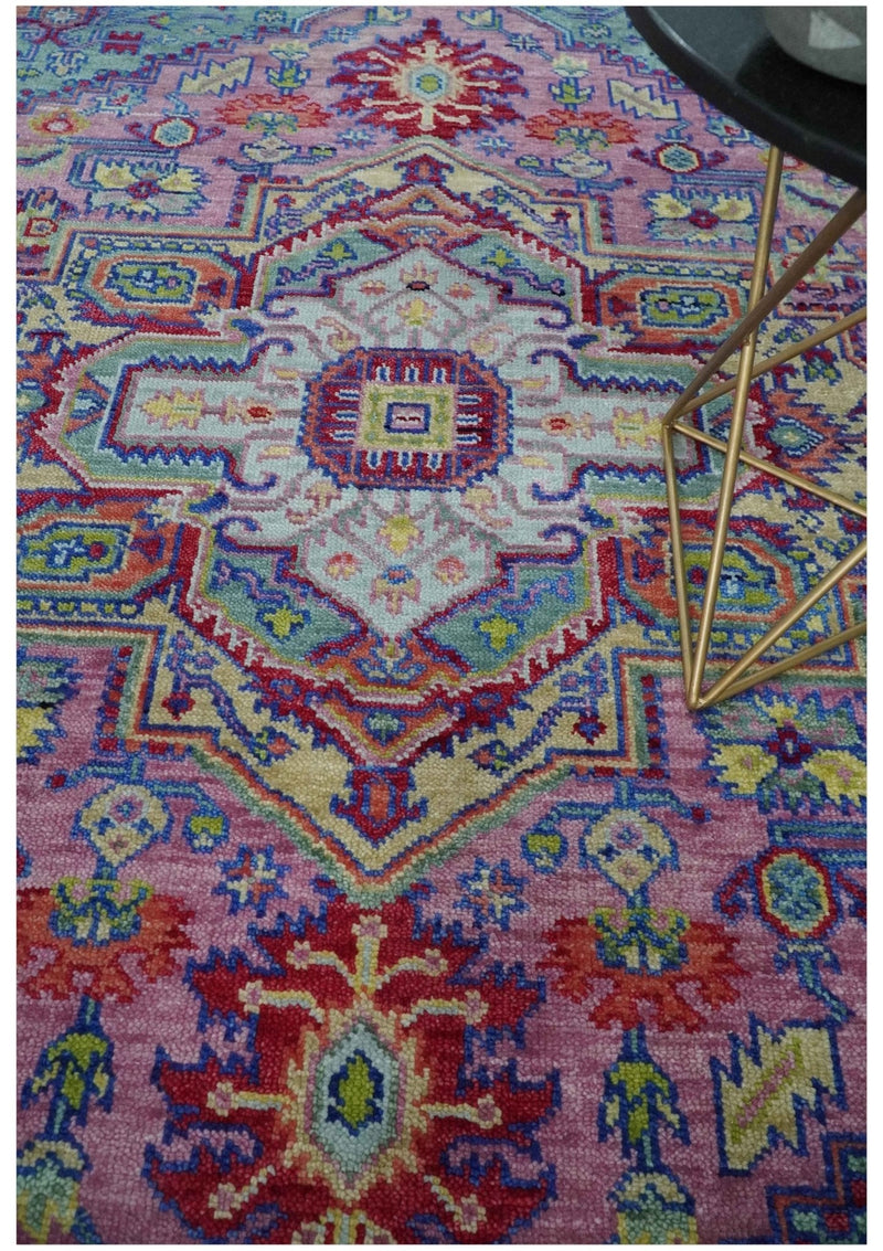 8x10 Hand Knotted Silver, Purple and Green Traditional Wool Rug