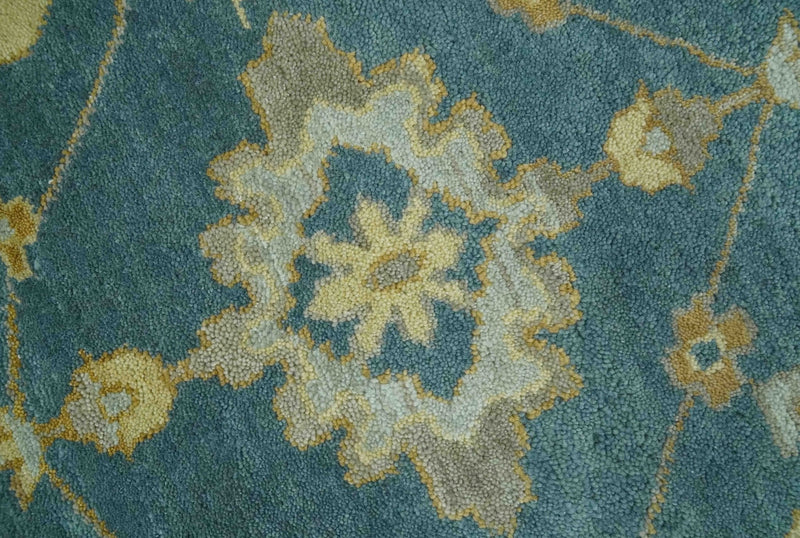 8x10 Hand Knotted Teal and Olive Traditional Oriental Oushak wool area rug