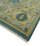 8x10 Hand Knotted Teal and Olive Traditional Oriental Oushak wool area rug