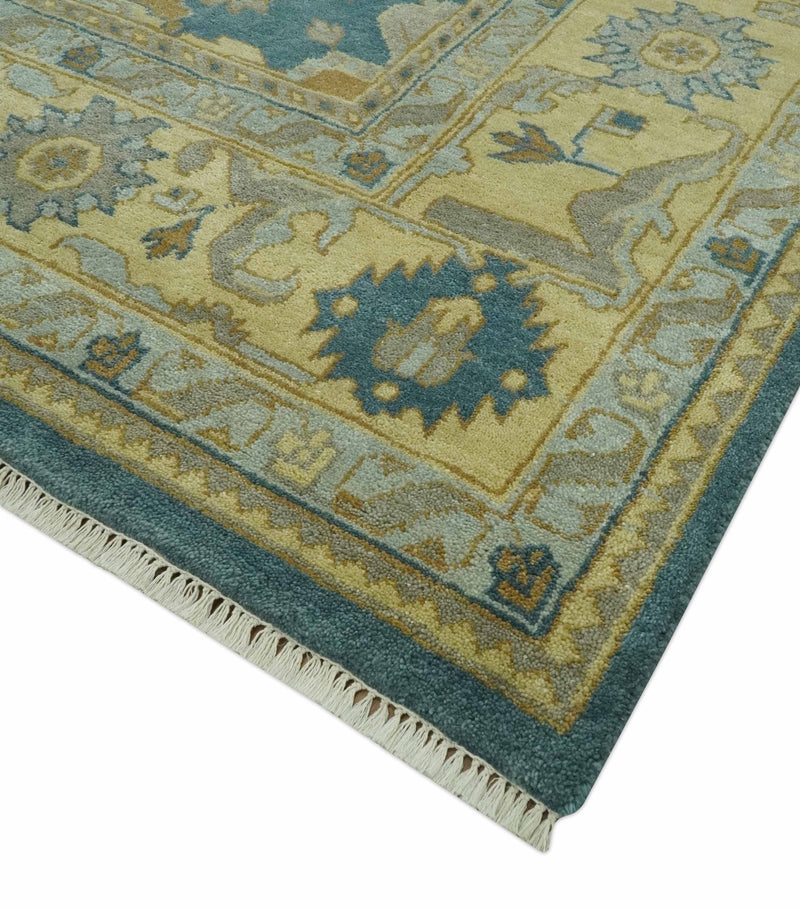 8x10 Hand Knotted Teal and Olive Traditional Oriental Oushak wool area rug