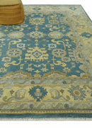 8x10 Hand Knotted Teal and Olive Traditional Oriental Oushak wool area rug