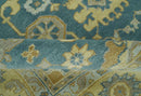 8x10 Hand Knotted Teal and Olive Traditional Oriental Oushak wool area rug