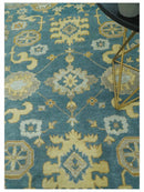 8x10 Hand Knotted Teal and Olive Traditional Oriental Oushak wool area rug