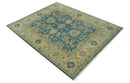 8x10 Hand Knotted Teal and Olive Traditional Oriental Oushak wool area rug