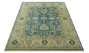 8x10 Hand Knotted Teal and Olive Traditional Oriental Oushak wool area rug