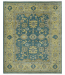 8x10 Hand Knotted Teal and Olive Traditional Oriental Oushak wool area rug