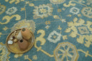 8x10 Hand Knotted Teal and Olive Traditional Oriental Oushak wool area rug